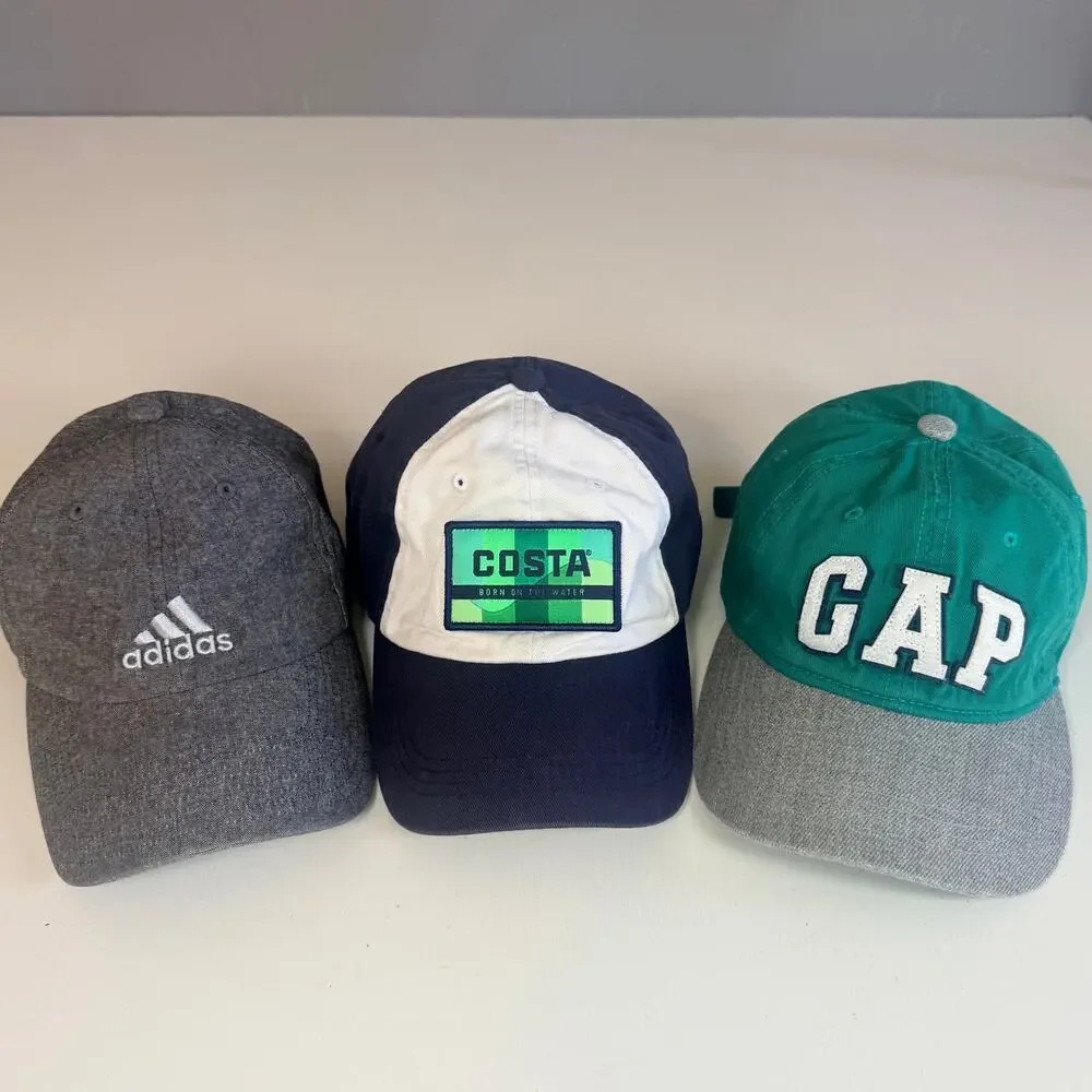3 Cap Bundle Junior Size | Kids Adidas Grey, Costa, Gap Green | Adjustable Youth